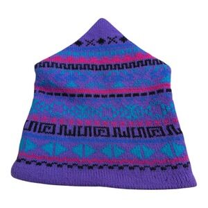 Vintage The Mews Unisex Polartec Fleece Aztec Retro Ski Beanie Purple Pink